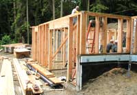 Framing on south and east walls of the basement